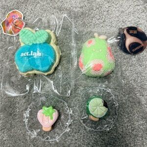 4 pieces Cute refreshing fruit lover taba Squishy Toy Set blue green pear apple